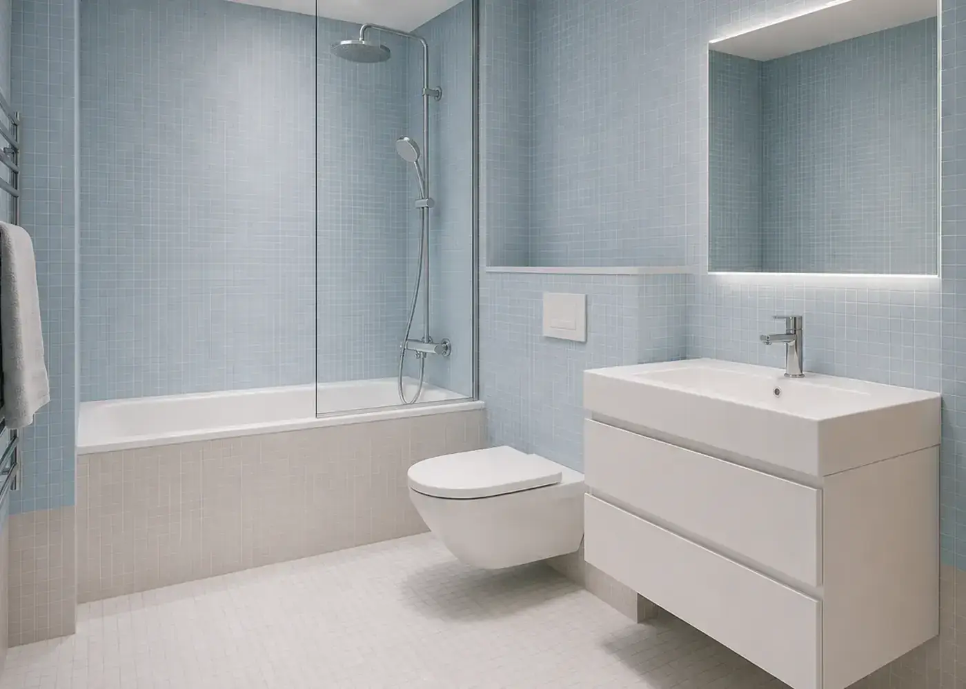 Mosaïque bleue et niche de douche