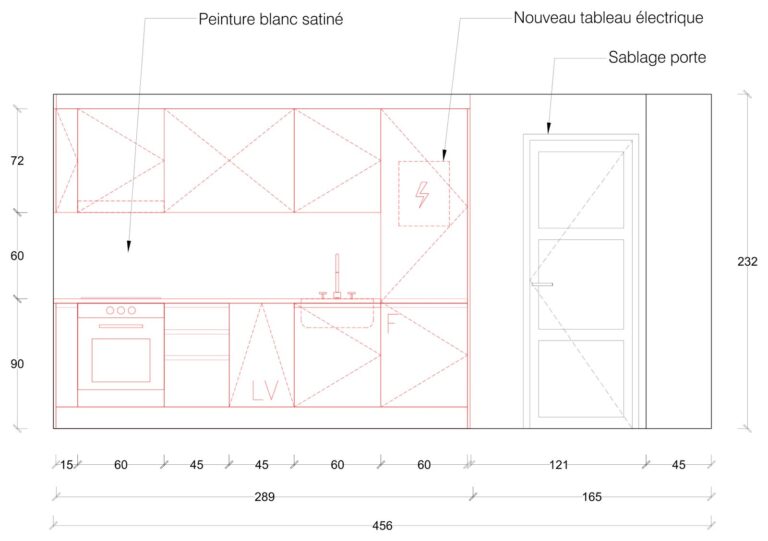 Élévation de la cuisine linéaire de 289 cm, appartement à Verbier