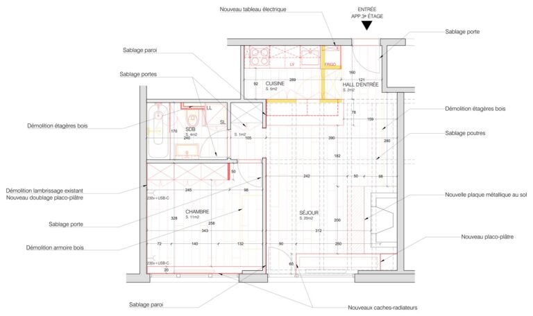 Plan de l’étage, appartement rénové par Loova à Verbier