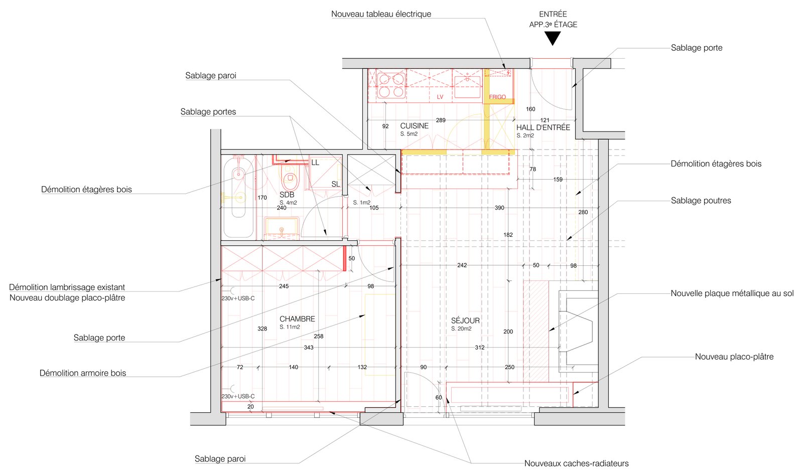 Plan de l’étage, appartement rénové par Loova à Verbier
